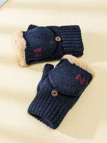 1 双男士加厚针织手套，保暖翻指手套，适合书写和骑行，秋冬季男女通用冬季服装 - 翻蓋手套 - 查看 9