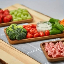 1pc Rectangular Multifunctional Wooden Food Tray, High-Quality And Stylish, Snack Display Tray For Home Decor, Suitable For Snacks, Bread, Cake, Desserts, Beverages, Coffee, Perfume, Candles, Kitchen Supplies, All Seasons - Brown - View 3