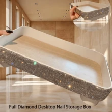 镶满水钻的桌面指甲油收纳盒，展示托盘设计，实用塑料指甲油整理容器 - 銀色 - 查看 4