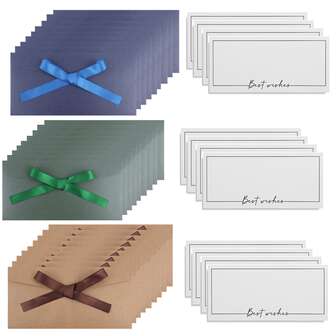60 st. kuvert med bandrosett i blandade färger inklusive 30 st. kort | Tjocka inbjudningar med pärleffekt, gratulationskort med logotyp, födelsedagspresentförpackningar, festinbjudningar, exklusivt pärlpapper