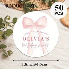 Customized Pink Bow Stickers, Personalized Text Labels, Customizable Thank You Stickers, Children Stickers, Round Stickers, Multi-Purpose, Birthday Gifts, Wedding Gifts, Cup Stickers, Dessert Bags, Gift Boxes/Bags, Anniversary, Students, Daughter, Son, Family, School ,Forever Love - Multicolor - View 8