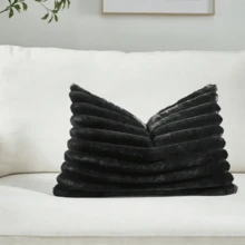 1 pieza/2 piezas Funda de almohada de unicolor (Inserto de almohada no incluido), Funda de almohada de tela, Adecuada para sala de estar y sofá - Negro - Ver 5