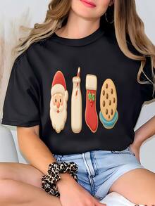 Womens Holiday Christmas Cookies Sweatshirt, Cozy Christmas Sweatshirt, Gingerbread Cookies Sweatshirt, Holiday Sweater, Festive Santa Crewneck T-shirt - Negro - Ver 2