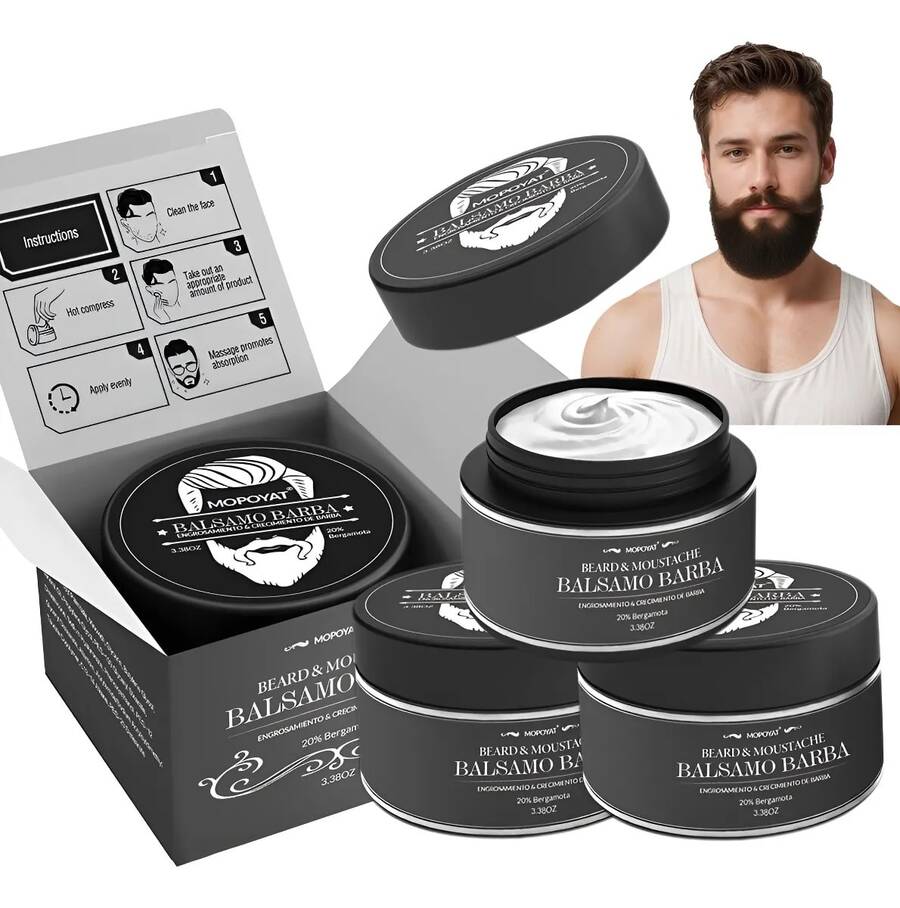 3pcs Balsamo Para La Barba,Bálsamo para el cuidado de la barba : Bálsamo para el cuidado diario de la barba que limpia en profundidad e hidrata. Fórmula clásica suave, sin alcohol. Oferta por tiempo limitado. - Negro - Ver 1