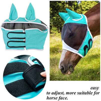 Mjukt nätmask mot flugor för hästar, med öronskydd, andningsbar ansiktsmask för hästar, lämplig för ögon- och ansiktsskydd, flugmask, UV-skyddande hästutrustning