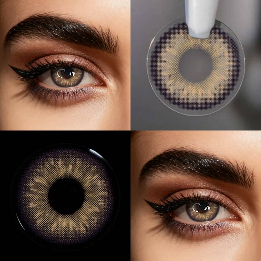 Lalens 棕色美瞳一副，半年抛型，直径14.20mm，适合日常妆容、生日、秋季、时尚妆容、派对、圣诞礼物、玫瑰女孩角色扮演，打造自然迷人的妆容效果，附赠美瞳盒。