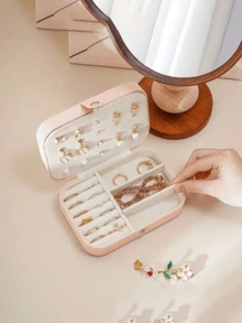 1个便携式旅行首饰盒，项链耳环戒指收纳展示盒，PU皮革大容量首饰盒，首饰柜台展示盒