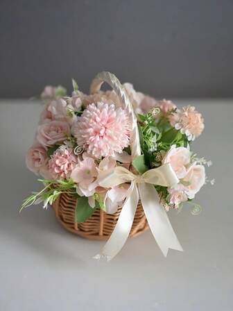 Handvävd prinsessblomkorg, rottingvävd förvaringskorg, handhållen blomkorg, handgjord blomkorg, hem- och bröllopsdekor