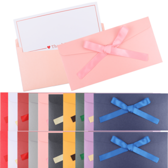 50 יחידות מעטפות סרט סאטן צבעוני עם 50 יחידות כרטיסי תודה, מעטפות נייר פנינה, מתאימות לחג ההודיה, חג המולד, חתונות, סיום לימודים, מסיבות יום הולדת, אירועים עסקיים, הזמנות ועוד אירועים