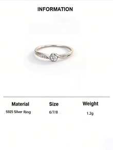 1pc S925 Sterling Silver Elegant Cubic Zirconia Ring, Quality Jewelry For Women Engagement/Proposal - Silver - View 8