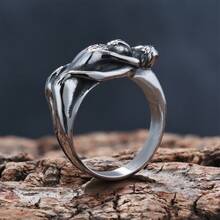 1 Piece Tarnihs Free Stainless Steel Adam And Eva Lovers Hug I Love You Valentine Ring Gift For Men And Women