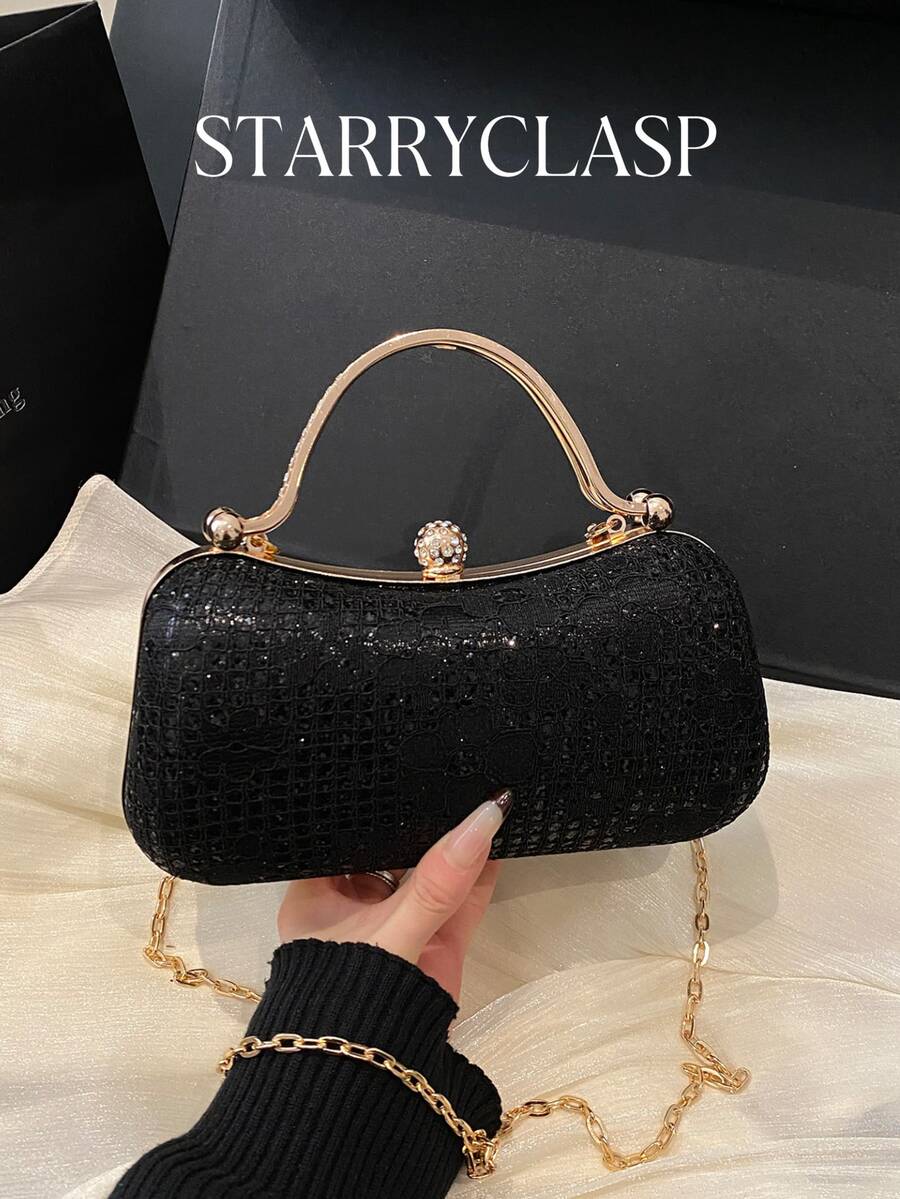 女士华丽亮片时尚派对手提包 - 黑色 - 查看 1