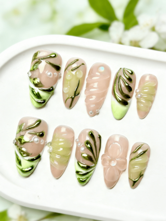 10 piezas de uñas postizas de acrílico hechas a mano | Forma de almendra | Estilo francés con perlas lindas Y2K | Polvo de uñas de cromo dorado estilo gótico de San Valentín | Rosa, rojo, blanco para mujeres y niñas con decoración de rhinestone de lujo DIY