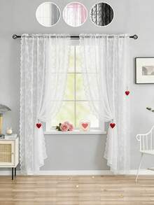 1 pieza Cortina romántica de unicolor con doble volante de encaje transparente, adecuada para dormitorio, sala de estar, balcón, decoración de jardín al aire libre, decoración del hogar diaria - Multicolor - Ver 10