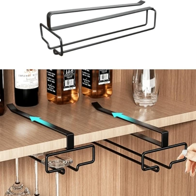 1-częściowy stojak na kieliszki do wina pod szafką, metalowy stojak do przechowywania szklanych naczyń kuchennych, stojak na szklanki bez gwoździ, czarno-biały, oszczędzający miejsce, łatwy w montażu, antypoślizgowy, niedrogi, do domu, baru, kuchni, kawiarni, biur i hoteli