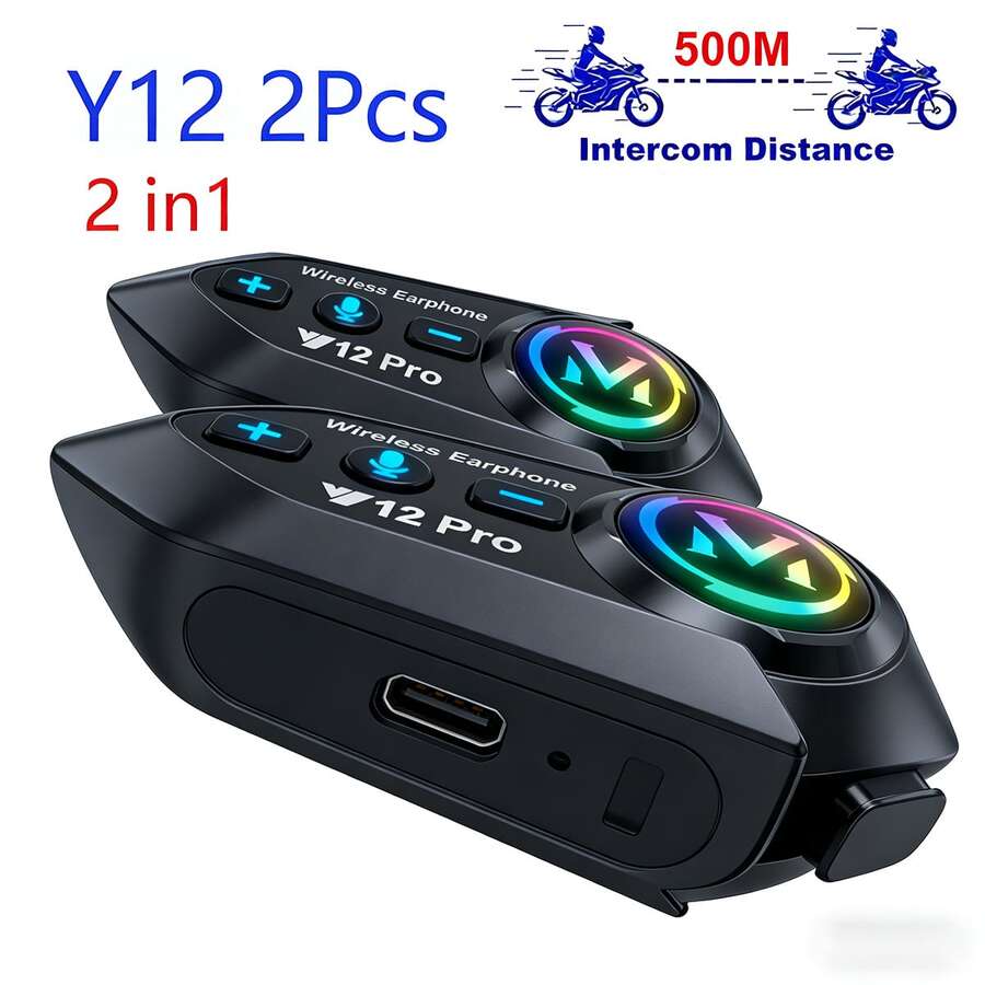 Y12 Motorcycle Bluetooth Headset For Men, Bluetooth Intercom, Bluetooth 5.3 Fast Connection, 500mAh Battery, Smart Noise Cancellation, Lightweight Design, Essential For Riders, Motorcycle Bluetooth Headset