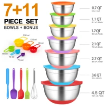 TAIMASI Mixing Bowls With Airtight Lids, 18pcs Stainless Steel Nesting Colorful Mixing Bowls Set Non-Slip Silicone Bottom, Size 7, 5.5, 4, 3.5, 2.5, 2, 1.5 Qt, Fit For Mixing & Serving - 彩色 - 查看 2