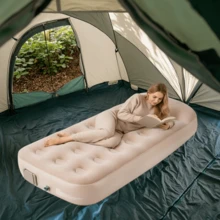 Portable Foldable Inflatable Air Mattress - Comfortable Camping Sleeping Pad, Ideal Camping Gear, Essential For Home Travel, Camping Mat, Travel Mattress, Holiday Essential (Foot Pump Included) - Khaki - View 5