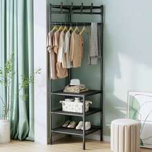 1pc 2/3-Tier Freestanding Coat Rack, Floor Standing Clothes Rack With Space-Saving Hooks And Shelves Design, Easy Assembly, Suitable For Entryway, Bedroom, Closet, Balcony, Black & White - Multicolor - View 16