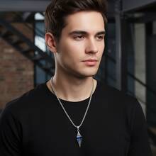 1件复古星爆蓝色心形锆石幸运石项链，男女日常佩戴皆宜 - 藍色心尖 - 查看 6