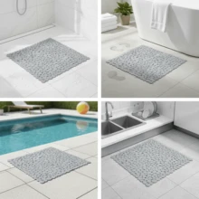 1 件防滑淋浴垫，20.5*21 英寸/52*53 厘米，PVC 材质，带吸盘，浴缸垫，鹅卵石纹理，带排水孔 - 灰色 - 查看 3