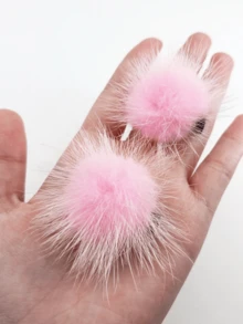 2pcs/Pack 4cm Solid Color Pom Pom Decor Hair Clips For Women, Suitable For Daily Use Cute,Pink Accessories,Hair Barrettes Claw Clips, Hair Accessories - Hồng - Xem 4