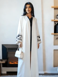 White Robe For Ramadan Women, Embroidered Abaya Robe Jilbab Batwing Sleeve Robe, Eid Mubarak Ramadan Outfit - White - View 1