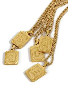 1pc Men's Bestselling Stainless Steel Square Letter Pendant Necklace, Personalized Letter Necklace, Hip Hop Jewelry - Yellow Gold - View 9