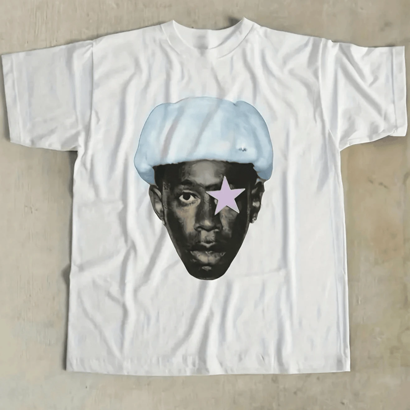 1pc Women'S Tyler Printed Casual T-Shirt Features A Bold Artistic Print Design With Star Embellishments, Showcasing A Personality Suitable For Spring And Summer Wear - trắng - Xem 1