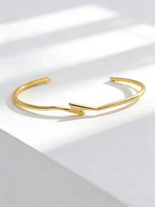 Charm-In Gold-Plated Lightning Pattern Open Cuff Bracelet For Women - Lightweight Daily Accessory & Gift For Her - Gold - View 1