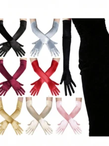 1/3/12 Pairs Women's Long Satin Stretch Gloves – Bridal Wedding & Kentucky Derby Tea Party Hand Decorations - Champagne - View 1