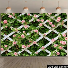 2D平面单件花卉花园背景横幅 - 白色格子图案配粉色玫瑰设计，适合所有季节装饰，易于悬挂，室内外均可使用，非常适合房间、派对、庭院等场所。 - 綠色 - 查看 13