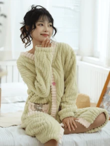 女士长袍，彩虹长袍，新款加大码冬季睡衣，优雅V领睡袍，保暖珊瑚绒长袍，粉绿相间，多色长袍，新款春冬女士家居服，长袖长袍，加厚长款天鹅绒浴袍家居服外套，春冬必备家居服，女士休闲连衣裙，新年礼物，情人节礼物，浴室装饰 - 彩色 - 查看 8