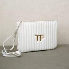 Tom Ford White Quilted Crossbody Bag Cosmetic Bag With Gold Logo And Chain Minimalist Evening Clutch - White - View 7
