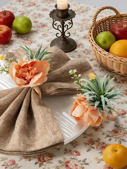 1-12pcs Artificial Flower Napkin Rings, Handmade Faux Floral Napkin Holders For Holiday, Country, Dining Table Decor, Home, Wedding, Party