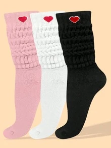 3 Pairs Cute Ruffled Heart Knee-High Socks (Pink/White/'s Casual Socks Valentine's Day Gift - Multicolor - View 5
