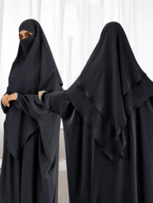 Bộ 2 món gồm khăn trùm đầu và áo choàng Abaya, áo choàng có chun ở cổ tay, vòng ngực 230cm, dài 143cm, rộng rãi và thoải mái, khăn trùm đầu dài 140cm. - Nhiều màu - Xem 8