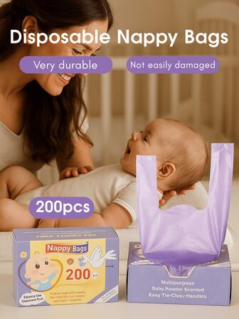 100pcs/Box & 200pcs/Box Baby Disposable Diaper Bags, Easy Tie Poop Bags, Scented Diaper Trash Bags, Convenient Hanging Diaper Bags Essential, For Diaper Or Pet Waste Disposal