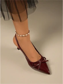 Sandalias de tacón alto elegantes y sexys con moño, punta afilada, tacón de stiletto, aptas para el verano, viajes, discotecas, fiestas, bodas, exteriores, bombas de moda para mujeres en colores rojo, negro y blanco. Sandalias de tacón alto de punta elegante con lazo para mujer, zapatos de vestir sexy para fiesta, adecuados para verano, commute, discoteca, boda, fiesta, exterior, disponibles en burdeos, negro, blanco, rojo. Sandalias elegantes con correa estilo francés clásico con decoración de moño, tacón alto de punta estrecha, sandalias tipo slip-on elegantes y femeninas para primavera/verano, adecuadas para vestidos y uso diario. Sandalias de tacón alto con diseño de lazo al estilo clásico francés, elegantes; Sandalias planas con punta puntiaguda, de estilo gracioso y fácil de poner; Zapatos de sandalia de moda de verano, apropiados para vestidos y uso diario. - Rojo - Ver 5