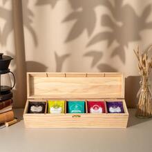 Caja organizadora de madera negra elegante con 6 compartimentos para bolsas de té - Caja de almacenamiento con tapa abatible para cápsulas de café y joyas, adecuada para cocina, cafetería y exhibición en bar - Multicolor - Ver 2