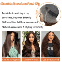 ZHENDEFA Wear & Go 360 Degree Lace Front Wig, High Definition Transparent Full Lace Front Wig, Pre-Plucked, 200% Density Baby Hair, Brown Curly Hair, Can Be Styled Into Bun And High Ponytail, No Glue Needed, Suitable For Women To Attend Parties, Weddings And Christmas Events - S4 - View 7