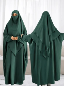 Bộ 2 món gồm khăn trùm đầu và áo choàng Abaya, áo choàng có chun ở cổ tay, vòng ngực 230cm, dài 143cm, rộng rãi và thoải mái, khăn trùm đầu dài 140cm. - Nhiều màu - Xem 10