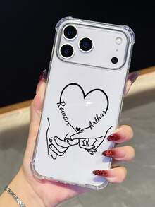 1pc Customized Handprint Heart Signature Simple Transparent Anti-Drop Phone Case, Compatible With IPhone 11/12/13/14/15/16/16 Pro/16 Plus/16 Pro Max/17/17 Air/17 Pro/17 Pro Max, Pixel 9A/S24/S25 Ultra/S25 Plus/S25 Edge, Moto G85, Infinix Hot 50 Pro+, Suitable As A Daily Gift For Friends - Clear - View 2