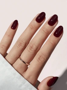 Hình dán móng tay ngắn hình bầu dục màu đỏ, móng giả mùa thu, vừa vặn hoàn hảo, quà tặng ngày Valentine, phụ kiện làm móng hình quả nho. - Màu Đỏ Sâu - Xem 8