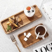 1pc Rectangular Multifunctional Wooden Food Tray, High-Quality And Stylish, Snack Display Tray For Home Decor, Suitable For Snacks, Bread, Cake, Desserts, Beverages, Coffee, Perfume, Candles, Kitchen Supplies, All Seasons - Brown - View 7