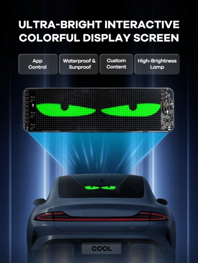 REMAX 适用于挡风玻璃的柔性恶魔眼灯；汽车LED显示屏；带动画效果的LED数字面板；适用于轿车、SUV、卡车的遥控器和蓝牙APP控制（13.77英寸 x 3.9英寸）；汽车用品；汽车必备品；旅行汽车配件