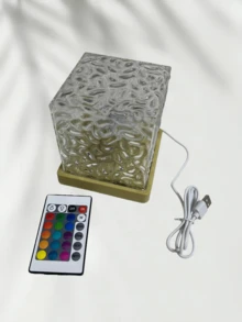 1pc Square Decorative Bedroom Bedside Lamp, Living Room Lamp House Water Wave Pattern Trending Atmosphere Lamp, Romantic High-Quality Desk Lamp, Bedroom Bedside Sleep Lamp - Multicolor - View 9