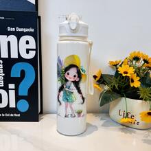 1pc Cartoon Girl Pattern Cute Sports Water Bottle - 750ml, Straw Cup, With Strap, Leak-Proof, Anti-Drop, Portable - Suitable For Travel, Outdoor Activities, Students, Kindergarten, School - Multicolor - View 8