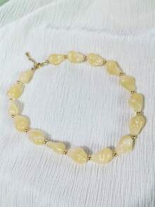 1pc Vintage Inspired Golden Pearl Baroque Style Stainless Steel Lobster Clasp Necklace, Suitable For Women's Daily Wear - Ivory - View 2