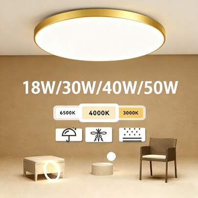 CANMEIJIA 1 pieza Luz empotrada de techo LED redonda dorada moderna, 220V, 3 temperaturas de color (blanco/neutro/cálido), 18W/30W/40W/50W, lámpara de techo para sala de estar/dormitorio/cocina